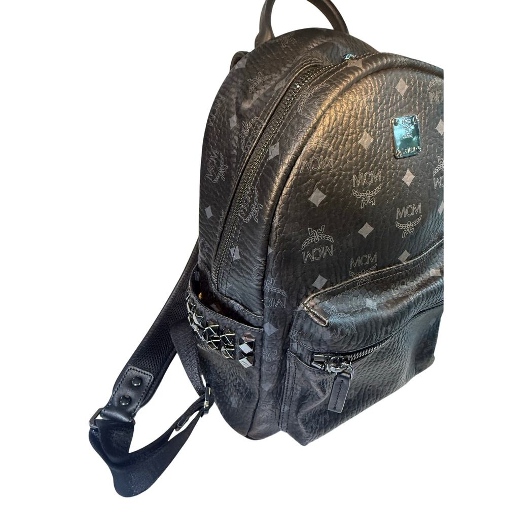 MCM Black Visetos Stark Small Backpack Silver Studded Luxury Bag - Picture 4 of 16